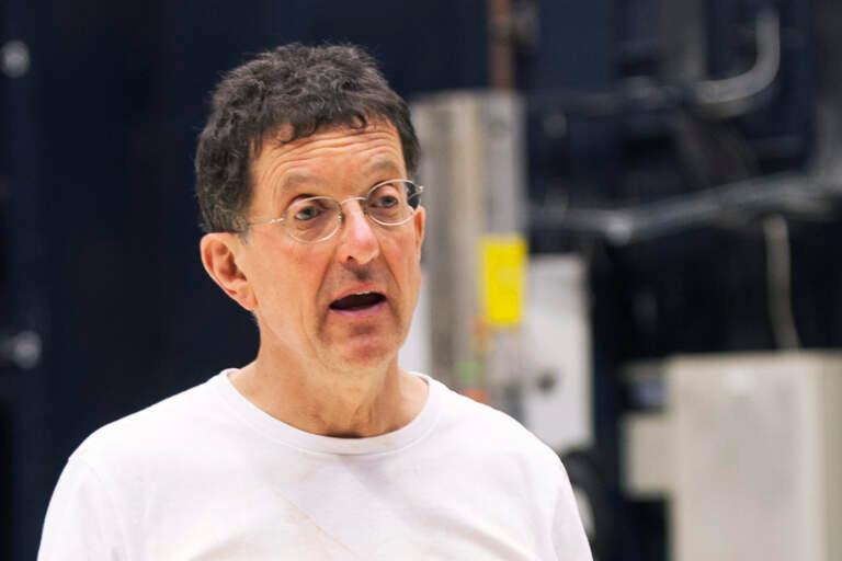 Antony Gormley presents during in a clay workshop with the dancers from the company.